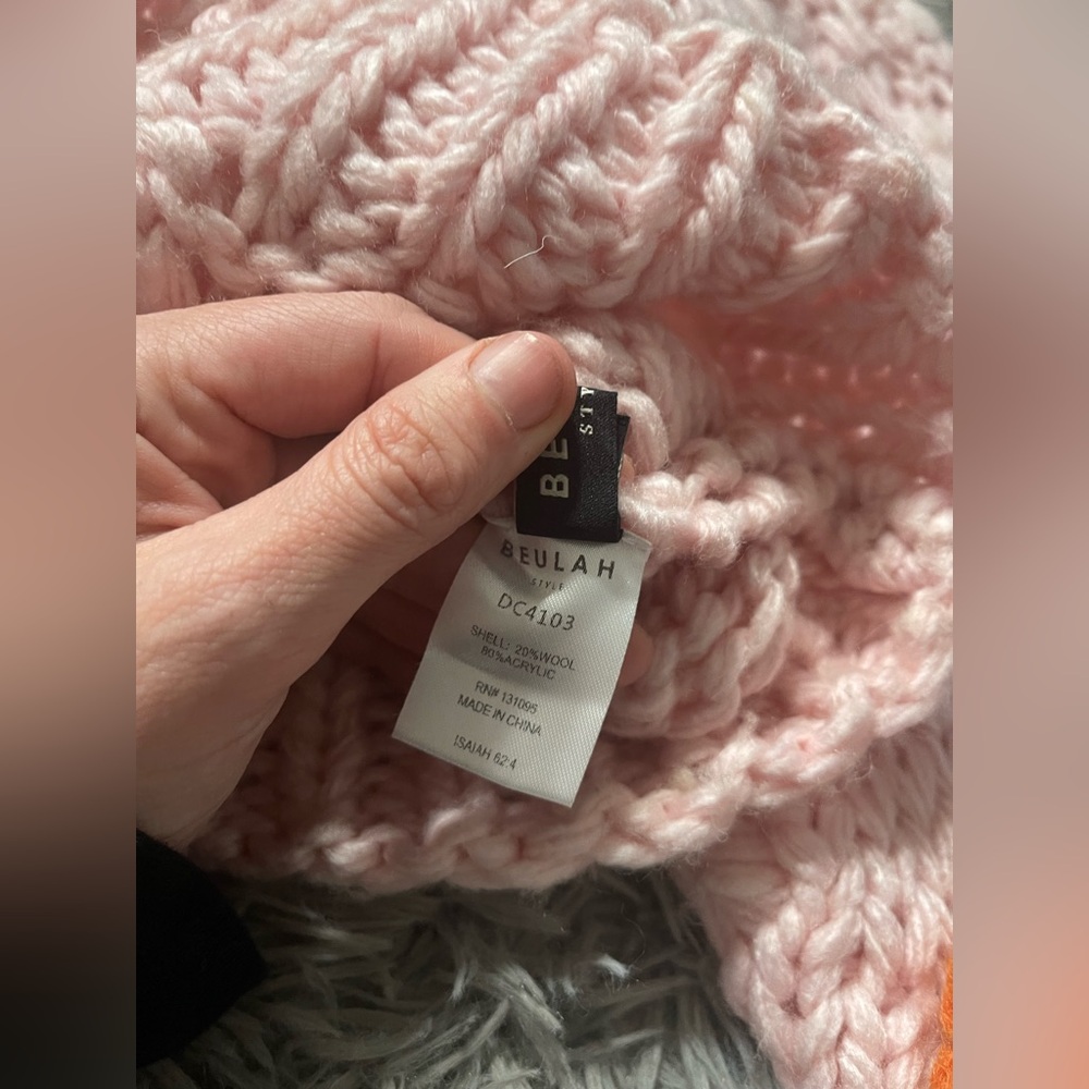 Beulahstyle Pink Chunky Crochet Sweater OS Oversized 3D Flower Knit Pullover - Picture 5 of 6